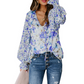 🌸💐 Дамска шифонена блуза с цветя – V-образно деколте, Фенерни ръкави, S–3XL ✨