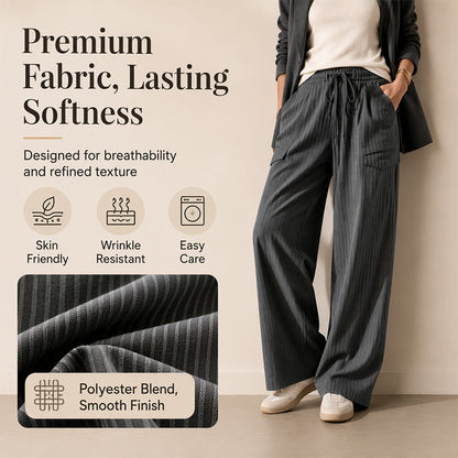 Women's Ribbed Drawstring Straight-Leg Trousers