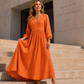 Women's V-Neck Pleated Maxi Dress