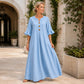 Women's V-Neck Ruffle Sleeve Maxi Dress