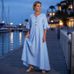 Women's V-Neck Ruffle Sleeve Maxi Dress