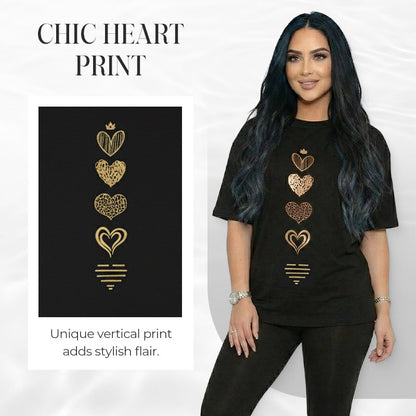 Women's Casual Heart Print Short Sleeve T-Shirt
