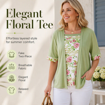 Women’s Summer Floral Print Fake 2-Piece Top
