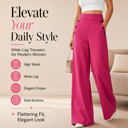 Trending Now⭐👖✨ High-Waisted Wide-Leg Pants with Side Buttons – Flattering Silhouette & Unique Detail for Effortless Style