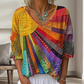 Women's Retro Patchwork V-Neck Blouse