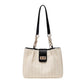 Women’s Woven Straw Shoulder Bag with Faux Leather Trim