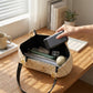 Women’s Woven Straw Shoulder Bag with Faux Leather Trim