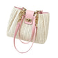 Women’s Woven Straw Shoulder Bag with Faux Leather Trim