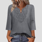 Women's V-Neck Lace Trim 3/4 Sleeve Tunic Top