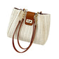Women’s Woven Straw Shoulder Bag with Faux Leather Trim