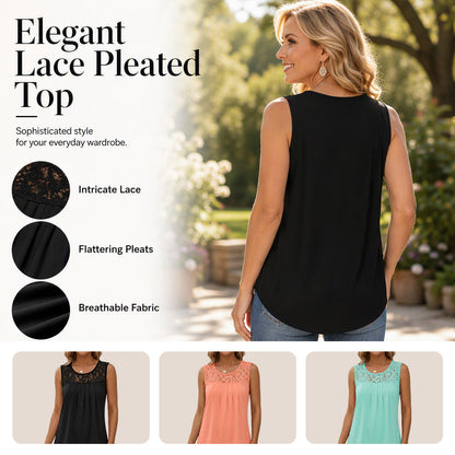 Women’s Sleeveless Lace Pleated Top