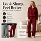 Women's Half-Zip Lapel Top and Wide-Leg Pants Set