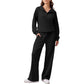 Women's Half-Zip Lapel Top and Wide-Leg Pants Set