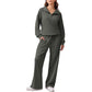 Women's Half-Zip Lapel Top and Wide-Leg Pants Set