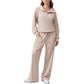 Women's Half-Zip Lapel Top and Wide-Leg Pants Set