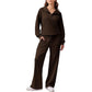 Women's Half-Zip Lapel Top and Wide-Leg Pants Set
