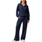 Women's Half-Zip Lapel Top and Wide-Leg Pants Set