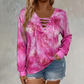 ☀️👚Нови пристигания - Топ с V-образно деколте и багрено боядисване с детайл с връзки – Мека драпировка и универсален стил за всеки небрежен ден