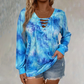 ☀️👚Нови пристигания - Топ с V-образно деколте и багрено боядисване с детайл с връзки – Мека драпировка и универсален стил за всеки небрежен ден