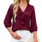 Women's Ruffle V-Neck 3/4 Sleeve Polka Dot Top