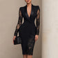 Women's Elegant V-Neck Lace Sleeve Bodycon Dress