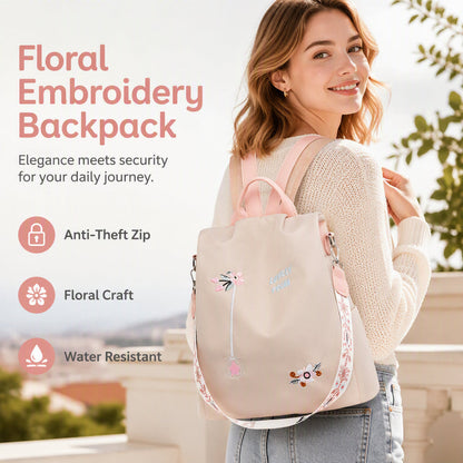 👜✨ Damski plecak z haftem kwiatowym — zabezpieczony przed kradzieżą, wodoodporny, pojemny, dostępny w 3 kolorach 🌸
