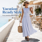 🌊👗 Damska sukienka maxi w paski, bez rękawów, z ściągaczem w talii – bawełna, lekka, letni styl, 3 kolory