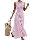 🌊👗 Damska sukienka maxi w paski, bez rękawów, z ściągaczem w talii – bawełna, lekka, letni styl, 3 kolory