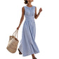 🌊👗 Damska sukienka maxi w paski, bez rękawów, z ściągaczem w talii – bawełna, lekka, letni styl, 3 kolory