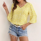 Women's Floral Print 3/4 Flutter Sleeve Top