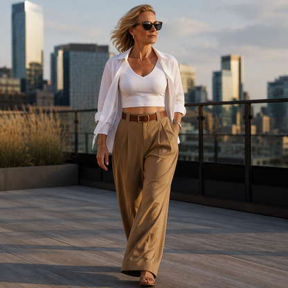 😍✨ Luźne spodnie garniturowe z wysokim stanem — eleganckie, z płynnym drapowaniem, dostępne w 10 kolorach 👖