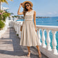 👗✨ Elegancka sukienka midi bez rękawów, klasyczne paski, krój w kształcie litery A, kieszenie — rozmiary od S do 5XL 👗