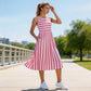 👗✨ Elegancka sukienka midi bez rękawów, klasyczne paski, krój w kształcie litery A, kieszenie — rozmiary od S do 5XL 👗