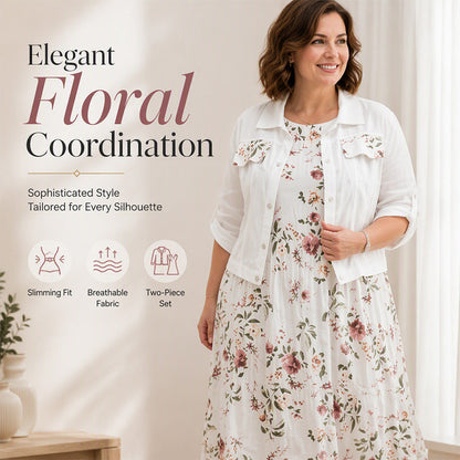 💕 49% ZNIŻKI DZIŚ! 👗 Jedna Stylizacja, Natychmiastowa Elegancja ✨ Komplet: Kwiatowa Sukienka Maxi + Krótka Marynarka na Święta, Przyjęcia i Wyjątkowe Okazje
