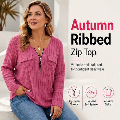 😍❤️ Sweter dzianinowy z zamkiem w kształcie litery V, prążkowany, z długimi rękawami, miękki i wygodny — różowy, czarny, szary — rozmiary S–5XL ✨