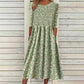 👗✨ Sukienka midi z kwiatowym nadrukiem i elastyczną, marszczoną talią, rękawami 3/4, zwiewną spódnicą — różowa, niebieska, zielona, fioletowa 👗