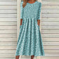 👗✨ Sukienka midi z kwiatowym nadrukiem i elastyczną, marszczoną talią, rękawami 3/4, zwiewną spódnicą — różowa, niebieska, zielona, fioletowa 👗