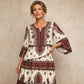🌸 49% ZNIŻKI TERAZ! Sukienka damska boho z dekoltem w szpic i warstwowymi falbanami