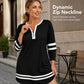 👗✨ Sukienka Casual w Paski Sportowe, Zamek do Połowy, Długi Rękaw, Luźna — Czarna, Biała — S-5XL 👗