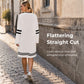 👗✨ Sukienka Casual w Paski Sportowe, Zamek do Połowy, Długi Rękaw, Luźna — Czarna, Biała — S-5XL 👗