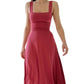 👗✨ Sukienka Maxi w kształcie litery A, Kwadratowy Dekolt, Bez Rękawów, Regulowany Sznurek z Tyłu — 11 Kolorów, XS-3XL 👗