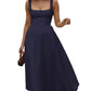 👗✨ Sukienka Maxi w kształcie litery A, Kwadratowy Dekolt, Bez Rękawów, Regulowany Sznurek z Tyłu — 11 Kolorów, XS-3XL 👗