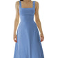 👗✨ Sukienka Maxi w kształcie litery A, Kwadratowy Dekolt, Bez Rękawów, Regulowany Sznurek z Tyłu — 11 Kolorów, XS-3XL 👗