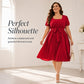 👗✨ Sukienka midi w kropki, z kwadratowym dekoltem, rękawami balonowymi i sznurkiem w talii — rozmiary XL–4XL, kolor czerwony, zielony, granatowy 👗