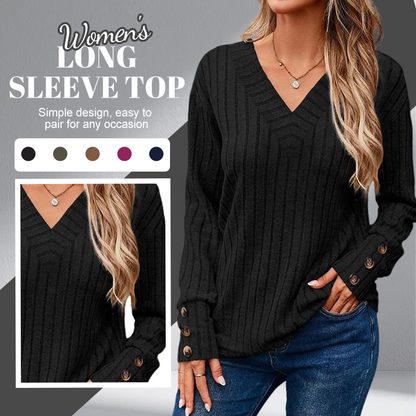 😍✨ Sweter z dekoltem w serek, długimi rękawami, guzikami na mankietach i pionowym wzorem — czarny, zielony, brązowy, bordowy ❤️