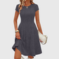 👗✨ Dzianinowa sukienka midi z prążkami, szczotkowana, z krótkimi rękawami, o kroju w kształcie litery A — miękka, elegancka, ponadczasowa 👗
