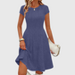 👗✨ Dzianinowa sukienka midi z prążkami, szczotkowana, z krótkimi rękawami, o kroju w kształcie litery A — miękka, elegancka, ponadczasowa 👗