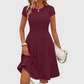👗✨ Dzianinowa sukienka midi z prążkami, szczotkowana, z krótkimi rękawami, o kroju w kształcie litery A — miękka, elegancka, ponadczasowa 👗
