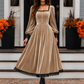 👗 Sukienka damska aksamitna w stylu vintage z kwadratowym dekoltem – Ponadczasowa elegancja spotyka luksusowy komfort