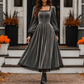 👗 Sukienka damska aksamitna w stylu vintage z kwadratowym dekoltem – Ponadczasowa elegancja spotyka luksusowy komfort